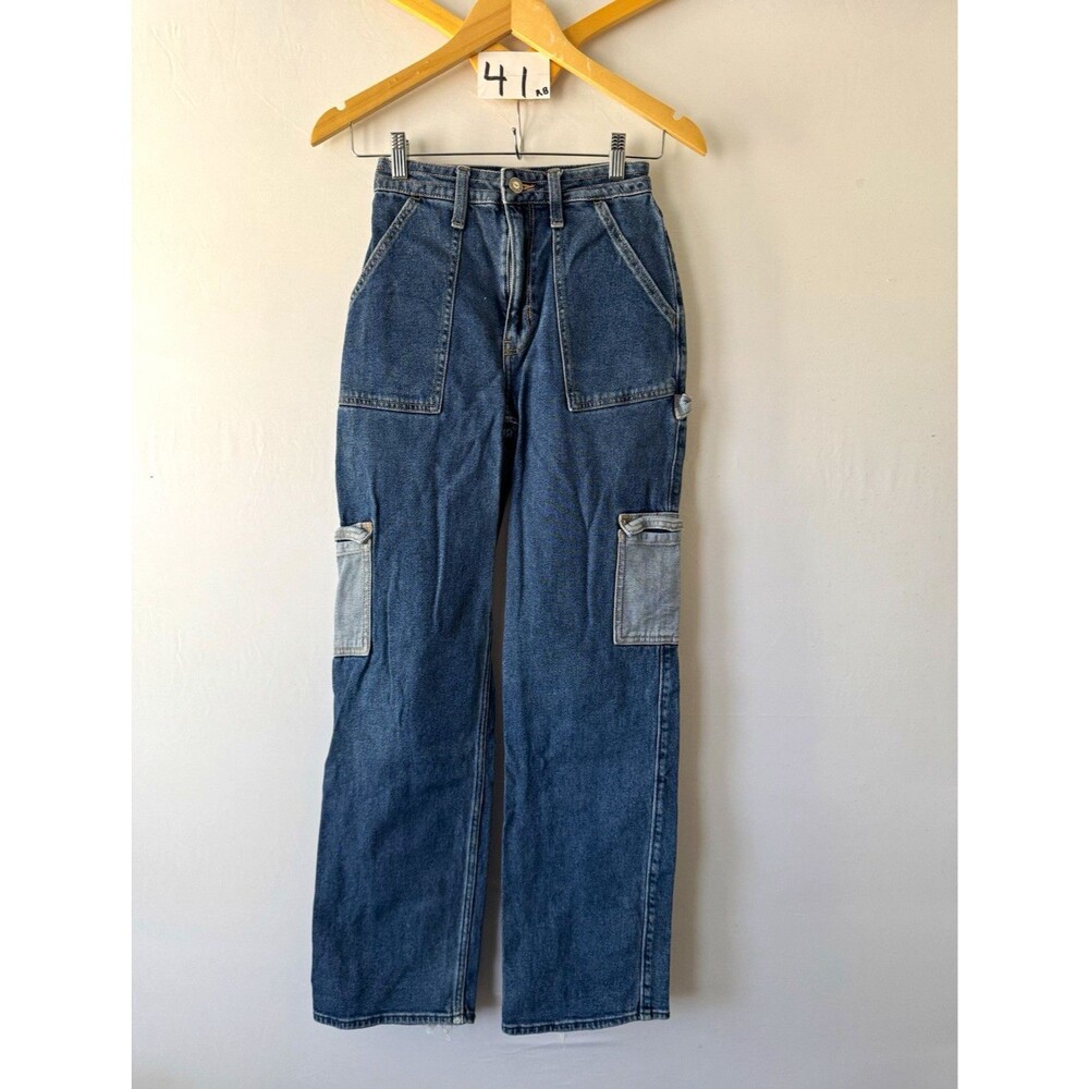 Hollister Womens Dad Jeans 23 Blue Medium Wash High Rise Stretch Relaxed Fit